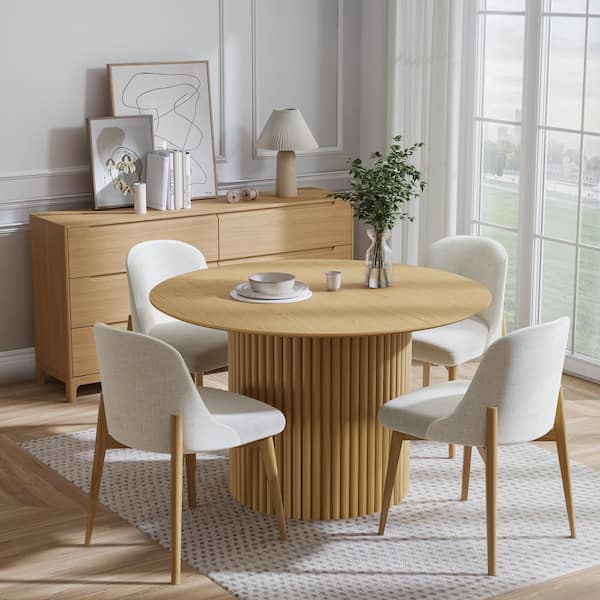 Round Oak Wood 46 in. W Column Base Dining Table (Seats 4)