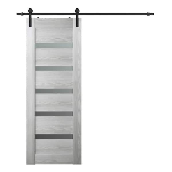 Vona 07-04 24 in. x 84 in. 5-Lite Frosted Glass Ribeira Ash Wood Composite Sliding Barn Door with Hardware Kit