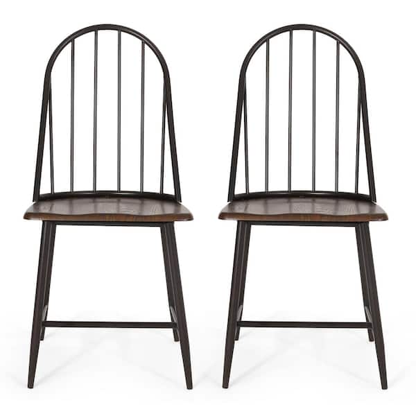 Noble House Coalton Dark Brown and Black Spindle Back Dining Chair (Set of 2)