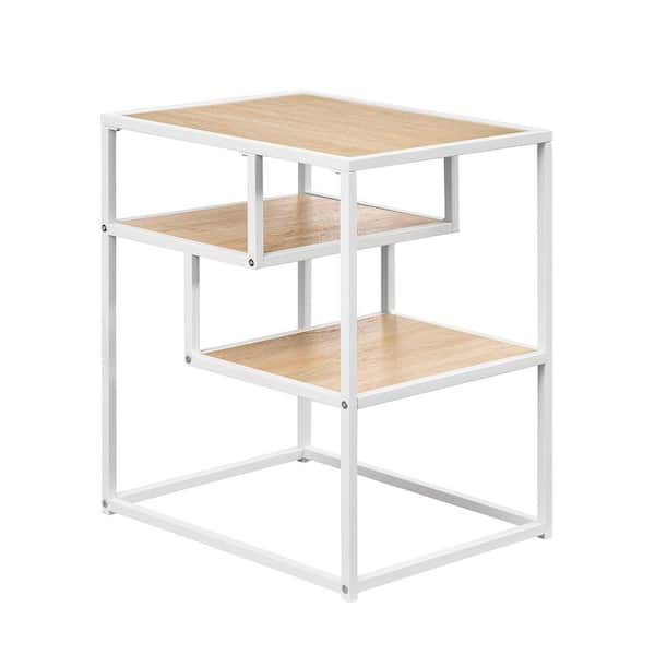 Modern 20 in. Coastal Oak and White Rectangle Wood End Table with 2-Shelves