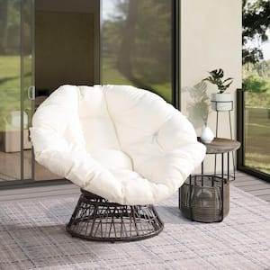 Dark Brown Papason Wicker Outdoor Lounge Chair with Beige Cushion