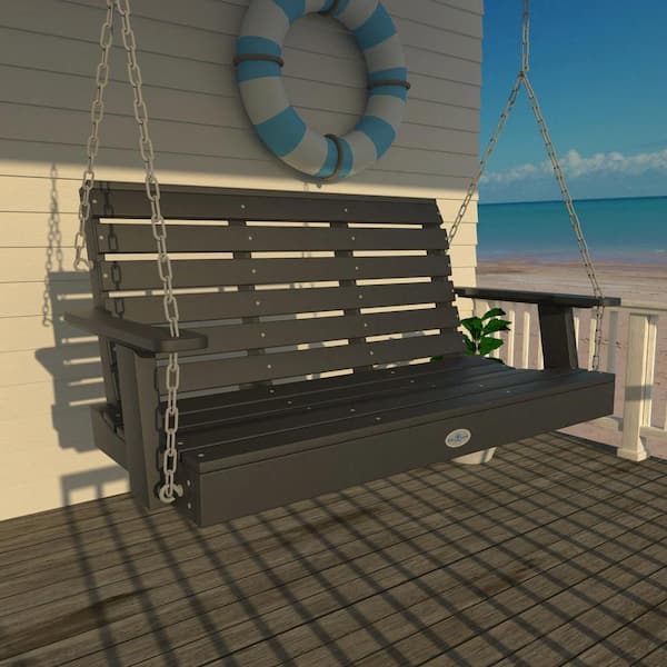 Highwood Riverside 4ft. 2-Person Black Sand Recycled Plastic Porch Swing
