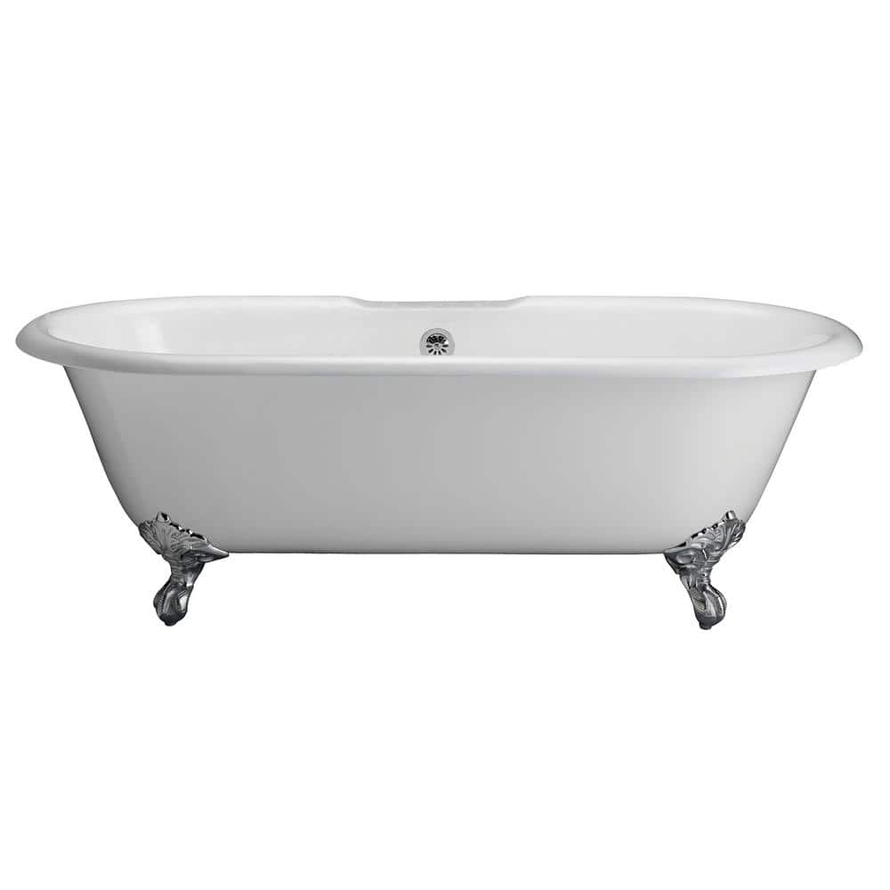 Barclay Products 67 in. Cast Iron Clawfoot Bathtub in White with Black