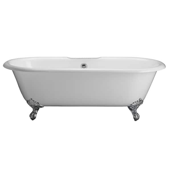Barclay Products 67 in. Cast Iron Clawfoot Bathtub in White with Black Feet