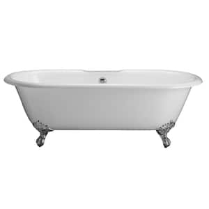 67 in. Cast Iron Clawfoot Bathtub in White with Bisque Feet