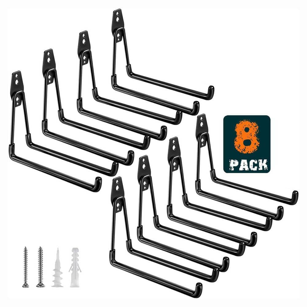 Vrbgify Garage Wall Rack 8 Pack 7.7 in. Black Steel Double Bar Non