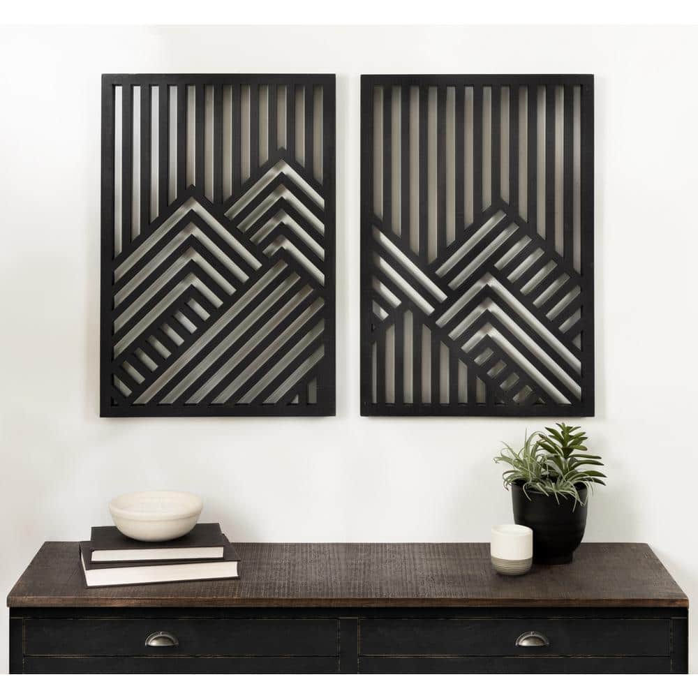 Montour Black Geometric Wooden Wall Art Plaque Set