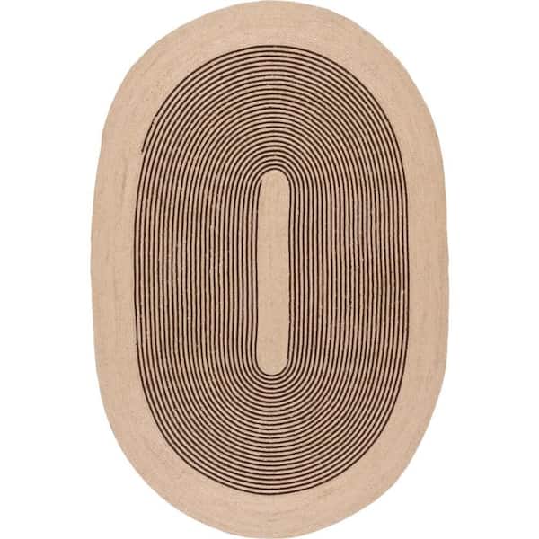 Padma Lakshmi X Rugs USA Mysore Hand-Braided Jute Oval Striped Dark Brown 4 ft. x 6 ft. Indoor Oval Rug