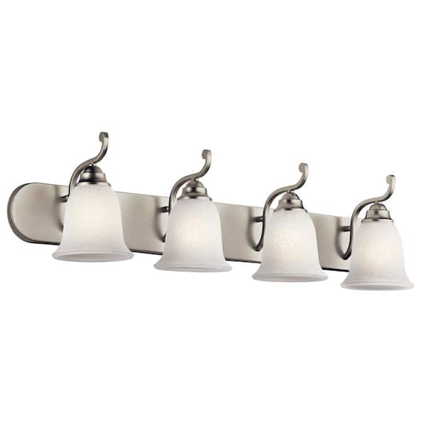 KICHLER Camerena 36 in. 4-Light Brushed Nickel Traditional Bathroom Vanity Light with White Scavo Glass