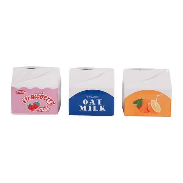 Multi 4 in. x 4 in. Ceramic Juice and Milk Carton Pencil Cup Desk Accessories (Set of 3)