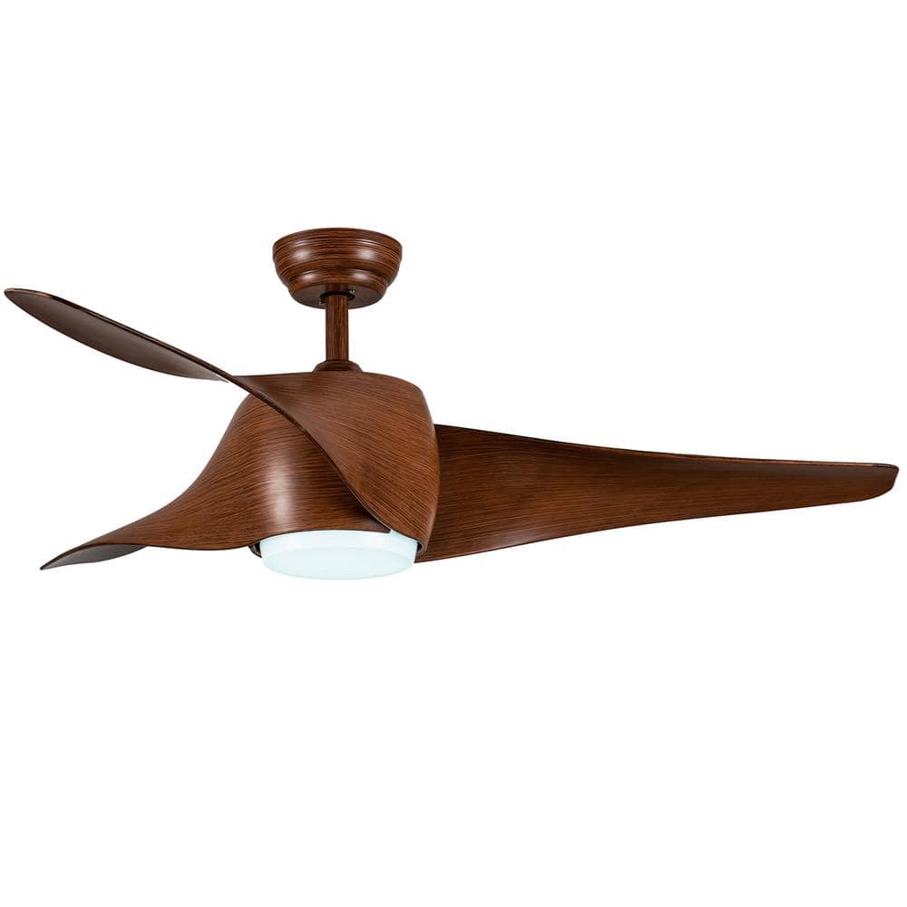 52 in. Integrated LED Indoor Brown Wooden Ceiling Fan Lighting with Remote Control, 3Wood Grain