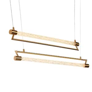 Llywelyn 2-Light Dimmable Integrated LED Plating Brass Linear Chandelier with Textured Glass Shade