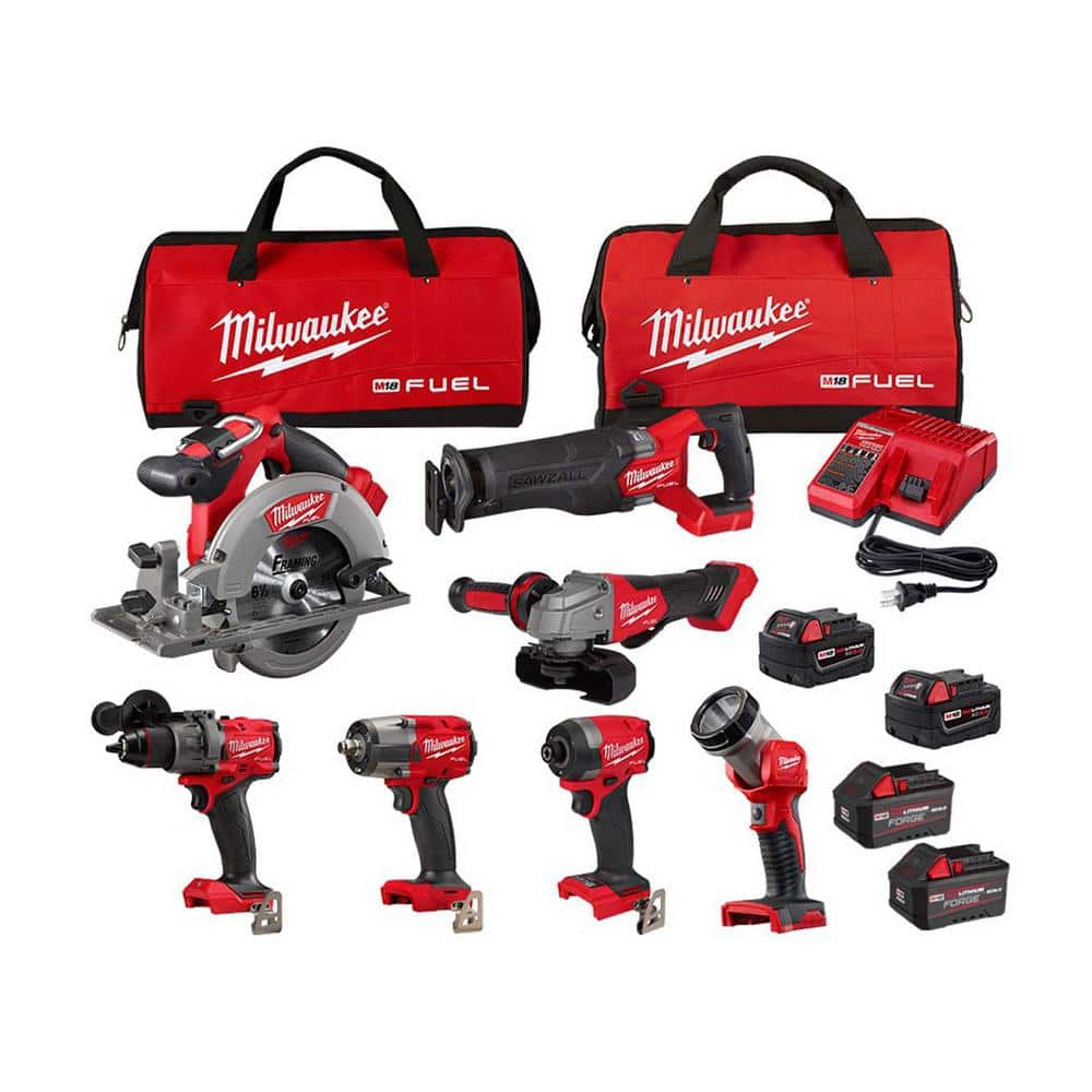 M18 FUEL 18V Lithium-Ion Brushless Cordless Combo Kit with Two 5.0 Ah Batteries (7-Tool) w/(2) 6 Ah FORGE Batteries -  Milwaukee, 3697-27-48-1