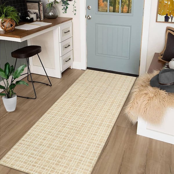 Modern Geometric Area Rug Indoor Non-slip Carpet Machine Washable Carpet Low Pile Foldable Carpet Yellow, 2X6ft