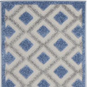 Charlie 2 X 8 ft. Blue and Grey Geometric Indoor/Outdoor Area Rug