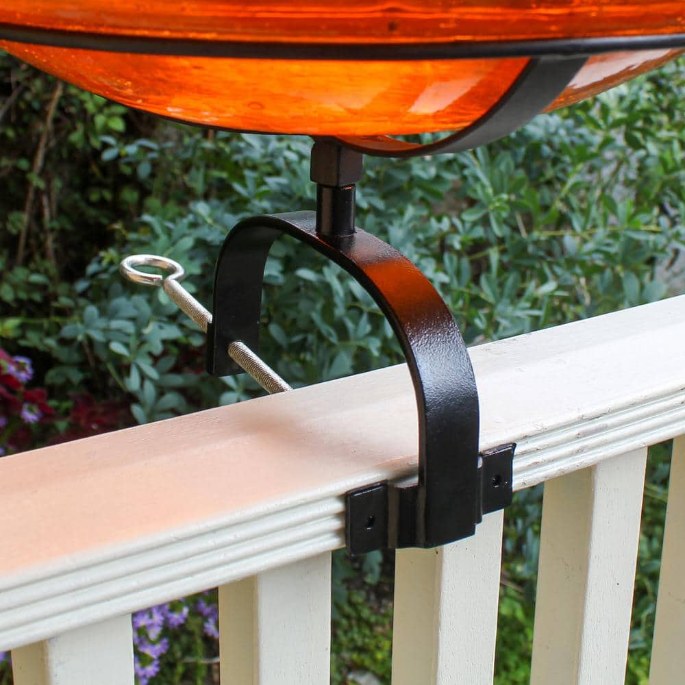 Mandarin Orange Crackle Glass Birdbath with Metal Stand