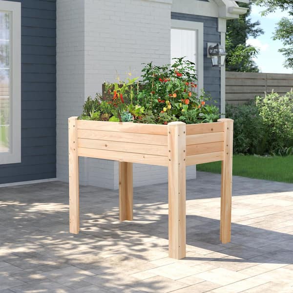 36 in. L x 30 in. H x 20 in. W Wood Raised Garden Bed Box with Liner and Drainage Holes