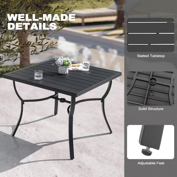 Nuu Garden Black Square Aluminum Outdoor Dining Table with