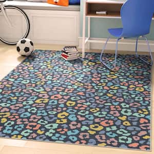 Multi Navy 7 ft. 10 in. x 9 ft. 10 in. Animal Prints Leopard Contemporary Pattern Area Rug