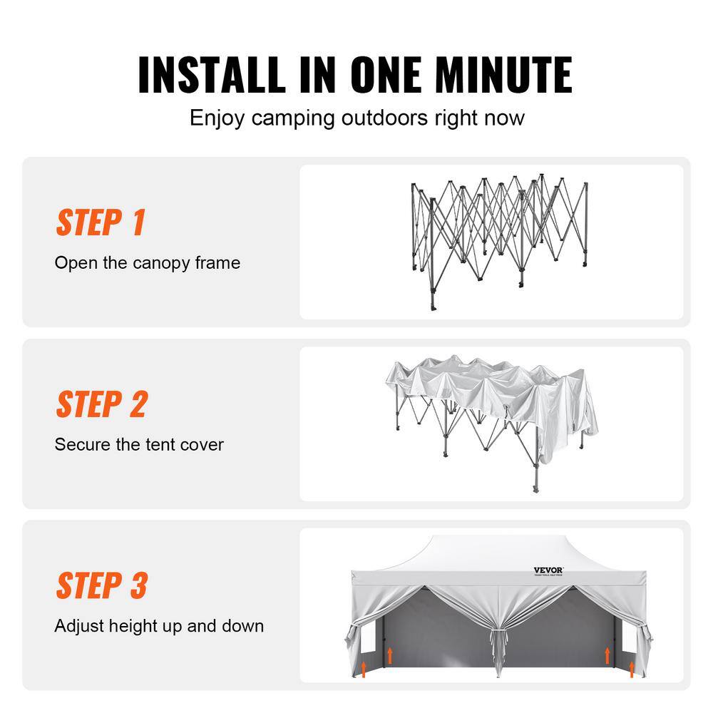 VEVOR 10x20 FT White Pop Up Canopy Tent with Removable Sidewalls