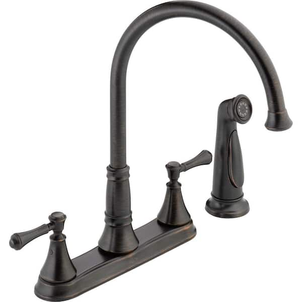 Delta Cassidy 2-Handle Standard Kitchen Faucet with Side Sprayer in Venetian Bronze