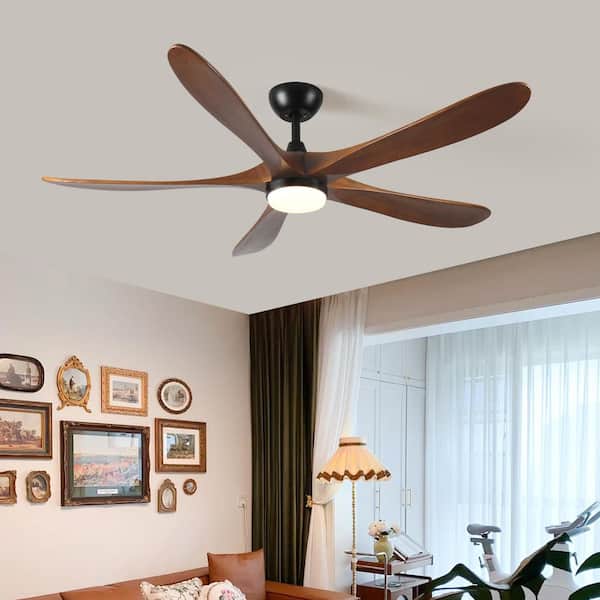 52 in. 1-Light Indoor DC motor Ceiling Fan with Remote Control, 5 Solid Wood Blades, Brown