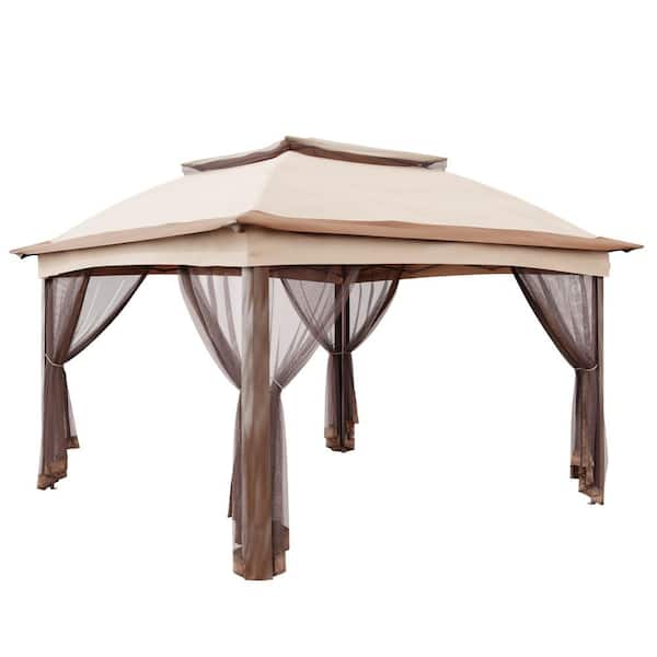11 ft. x 11 ft. Beige Pop-Up Gazebo with Steel Frame and Mosquito Netting
