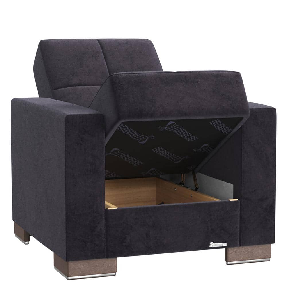 Modern Black Microfiber Accent Chair with Hidden Storage