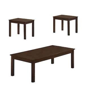 Transitional 47 in. Brown Rectangle Wood Coffee Table with End Table and Sturdy Block Legs (Set of 3)