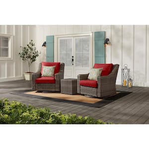 Rock Cliff Brown 3-Piece Wicker Outdoor Patio Seating Set with CushionGuard Chili Red Cushions