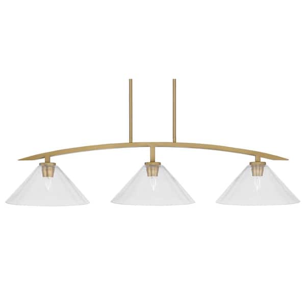 Unbranded Siena 3-Light, Brass, Linear Chandelier, Any room with Clear Bubble Glass Shades