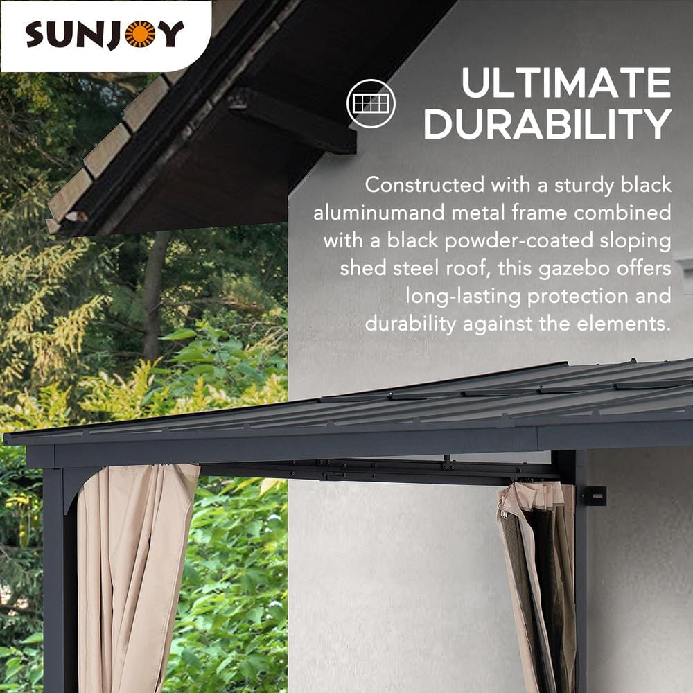 Large Black Wall-Mounted Gazebo with Curtains and Netting