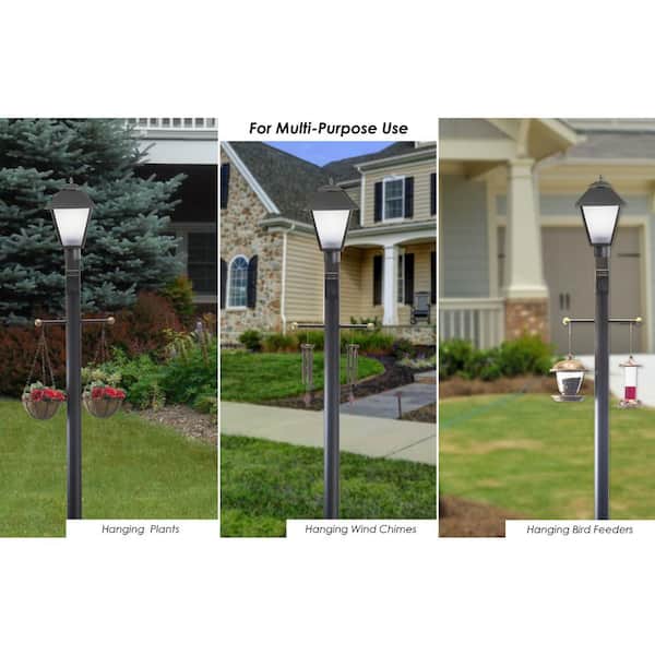 Black Outdoor Direct Burial Lamp Post With Cross Arm And Auto Dusk-Dawn Ph 7 Ft 