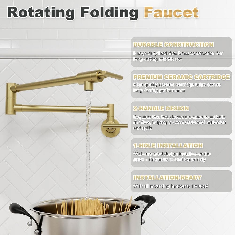 Vintage Brass Gold Wall Mount Pot Filler Faucet with Two Handle in Brass Gold price history on PriceWatchPro