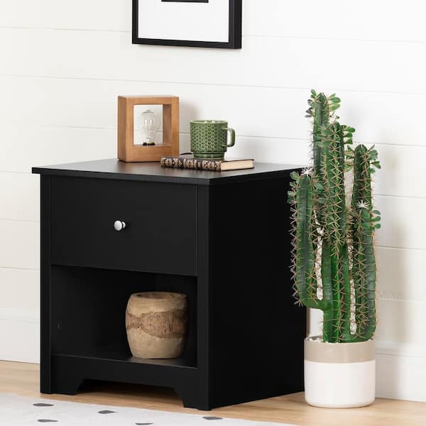 South Shore Vito 1-Drawer Nightstand in Pure Black