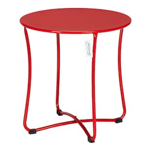 18 in. Red Round Iron Side Table