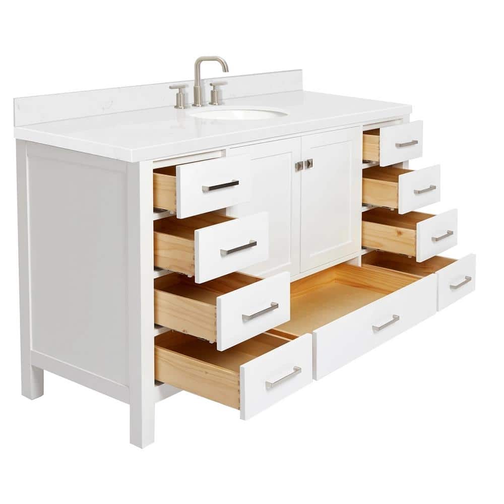 Cambridge 60" White Hardwood Freestanding Single Vanity Set