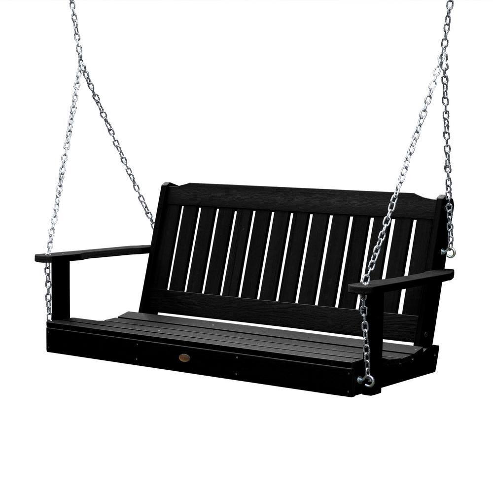 Highwood Lehigh 5 ft. 2Person Black Recycled Plastic Porch Swing AD