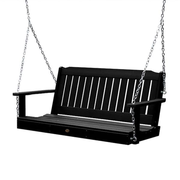 Highwood Lehigh 5 ft. 2-Person Black Recycled Plastic Porch Swing