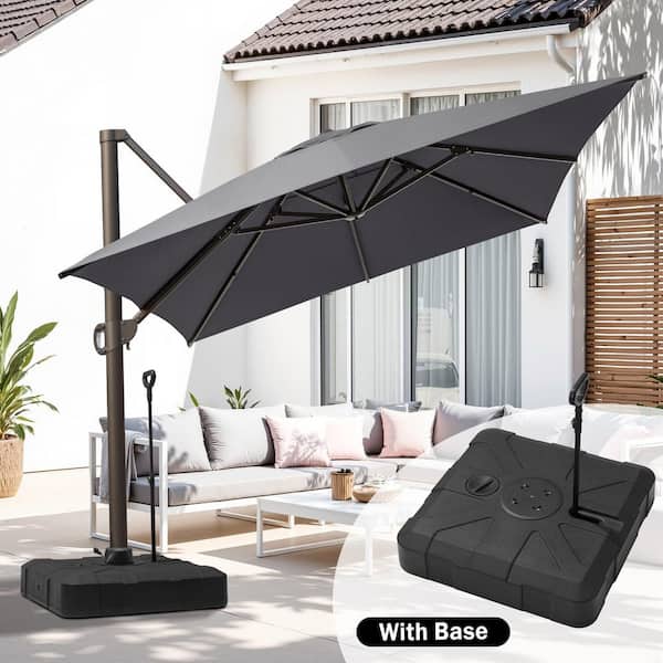 Crestlive Products 13 ft. x 10 ft. Swivel Cantilever Tilt Patio Umbrella in Dark Gray with 300 lbs. HDPE Base Stand