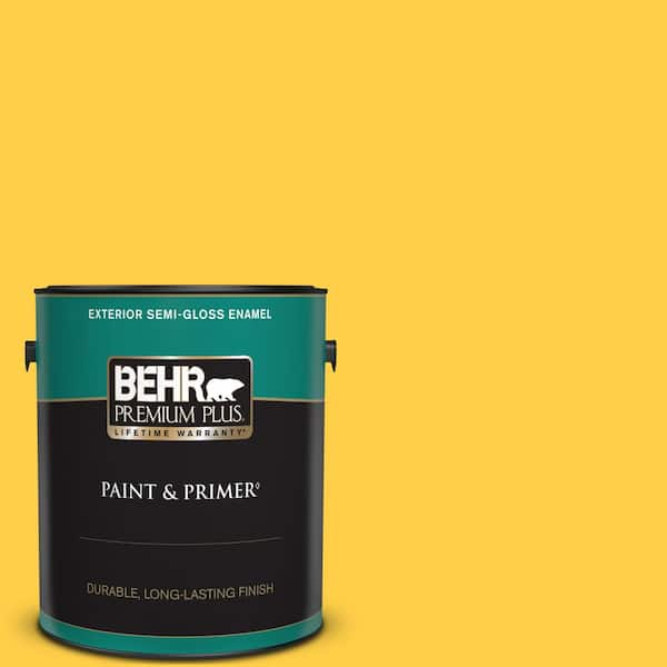 BEHR PREMIUM PLUS 1 gal. #360B-6 Flame Yellow Semi-Gloss Enamel Exterior Paint & Primer