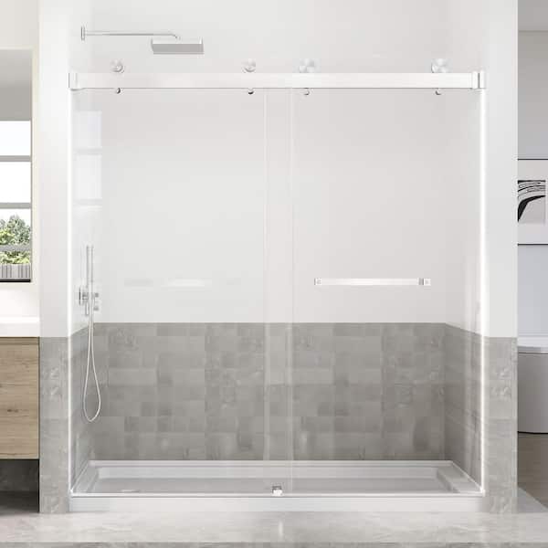 66-72 in. W x 76 in. H Double Sliding Frameless Shower Door in Brushed Nickel Finish with 3/8 in. (10 mm) Tempered Glass
