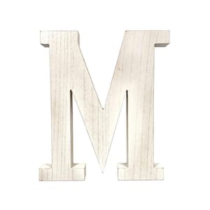 Large 15.75 in. Free Standing Distressed White Wash Decorative Monogram Wood Letter (M)