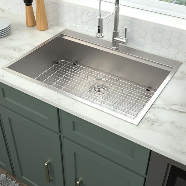30 in. Drop-in Single Bowl 18 Gauge Brushed Nickel Stainless Steel Kitchen Sink with Workstation