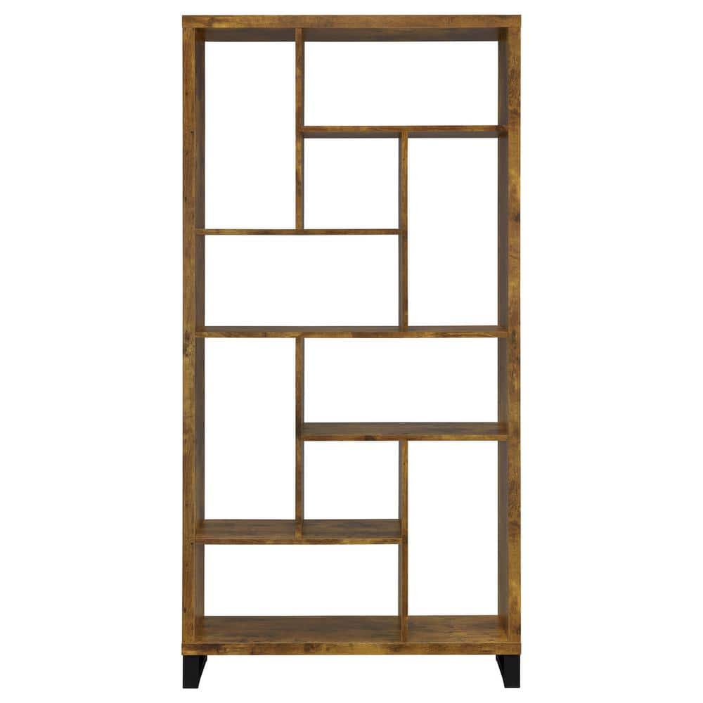 Antique Nutmeg and Black Transitional Bookcase with Cubes