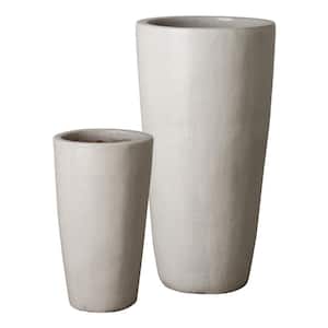 Distressed White Ceramic Round Planters (Set of 2)