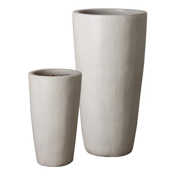 Emissary Distressed White Ceramic Round Planters (Set of 2)