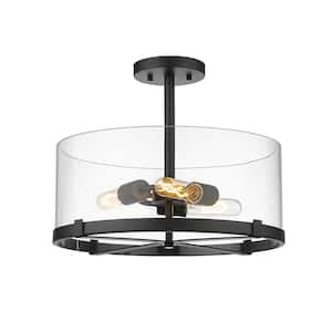 Callista 16.5 in. 3-Light Matte Black Semi Flush Mount Light with Glass Shade