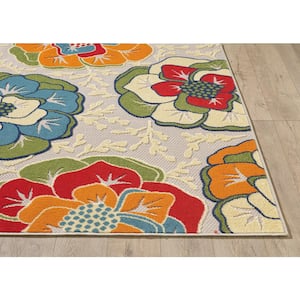 Ava Ivory 2 ft. x 4 ft. Modern Floral Indoor/Outdoor Area Rug