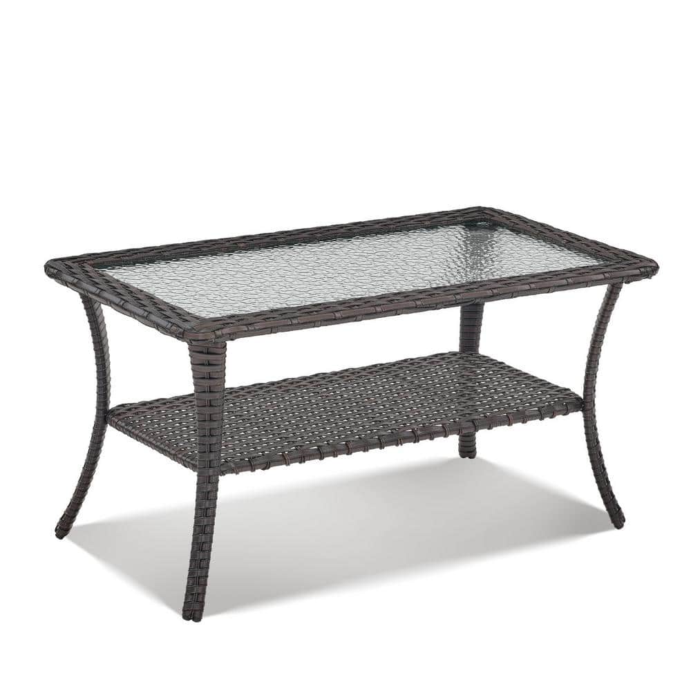 Carolina Brown Rectangular Wicker Outdoor Coffee Table with Glass Top